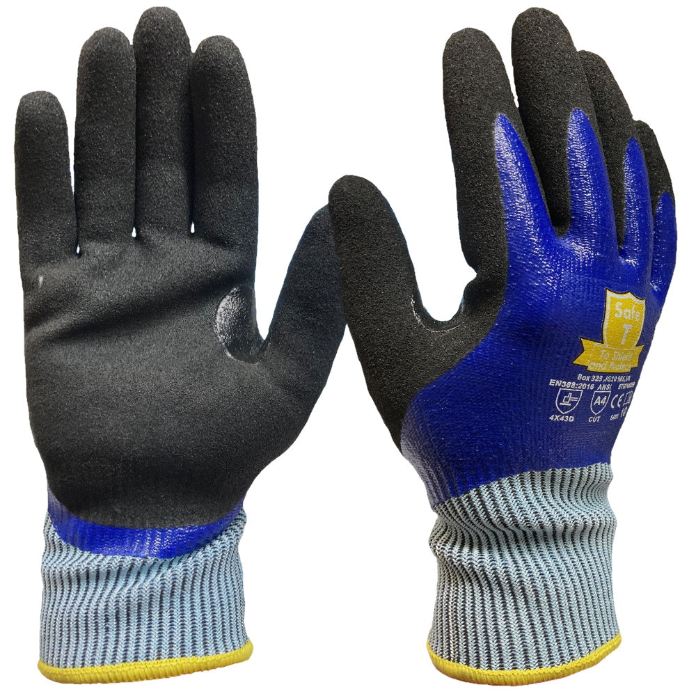 Safe T Cut Level D Fully Coated Sandy Nitrile Gloves Waterproof Work Gloves