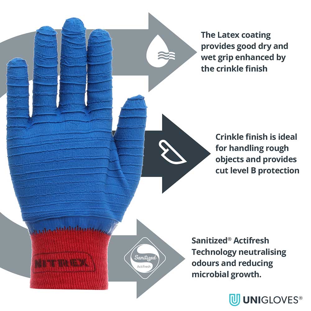 Nitrex 275BG Blue Crinkled Latex Fully Coated Work Gloves