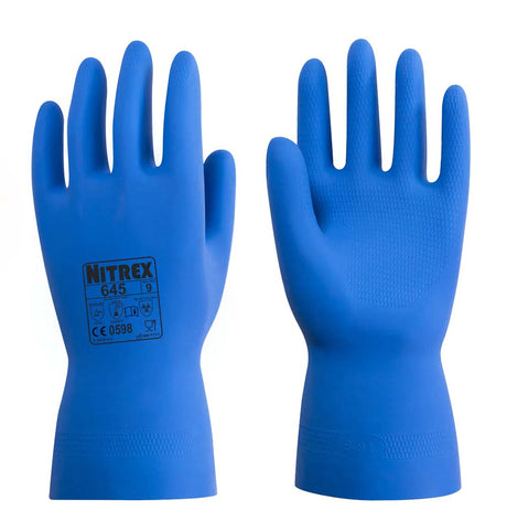 Nitrex 645 Blue Latex Gauntlets Chemical Resistant Flock Lined