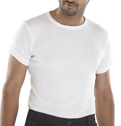 Thermal Vest- White and Blue Polyester and Viscose Short Sleeved