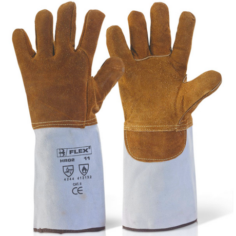 Beeswift Heat Resistant Gauntlet Gloves 18" Brown Split Leather Welders
