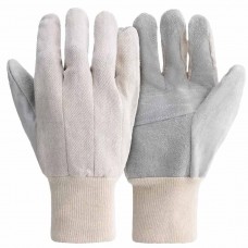 Cotton Chrome Knit Wrist Leather and Cotton Drill Work Gloves