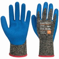 Blue Latex Palm on Aramid and Steel Cut Level D Safety Gloves