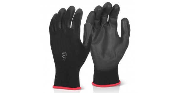 Black PU Palm Coated on Black Liner Precision Work Gloves cheapest