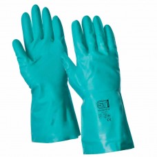 Green Nitrile Latex Free Flock Lined Gauntlet Chemical Gloves 30cm