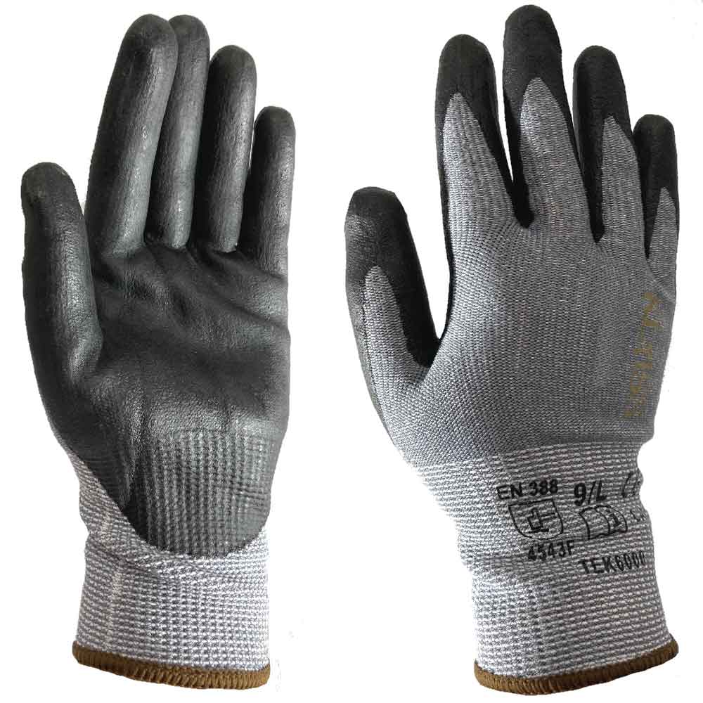 Klass tek 6000 maximum cut F and 5 foam nitrile coated safety gloves ...