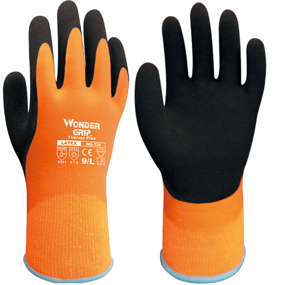 Wonder Grip® WG-338 Orange Thermo Plus Fully Coated Foam Latex Grip  Waterproof Gloves