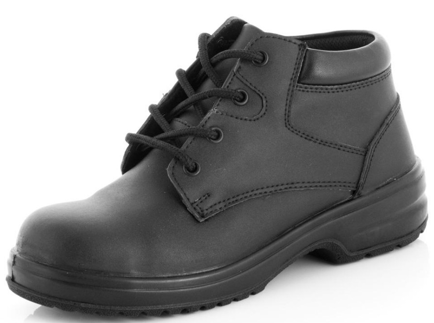 Ladies Black Leather Upper Lace Up Safety Chukka Boot PU Slip Resistant ...