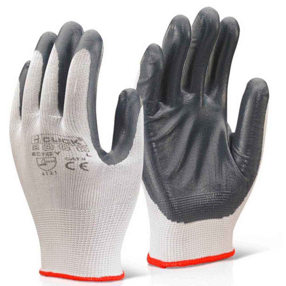 Nitrile Palm Coated Eco Click 2000 Grey on White Polyester Work Glove